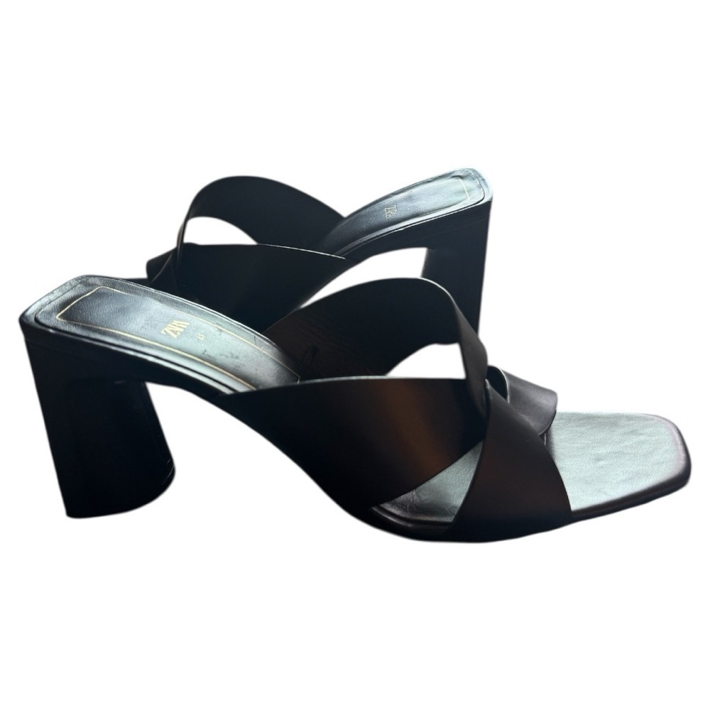 Zara Block Heeled Leather Mules - Picture 6 of 8